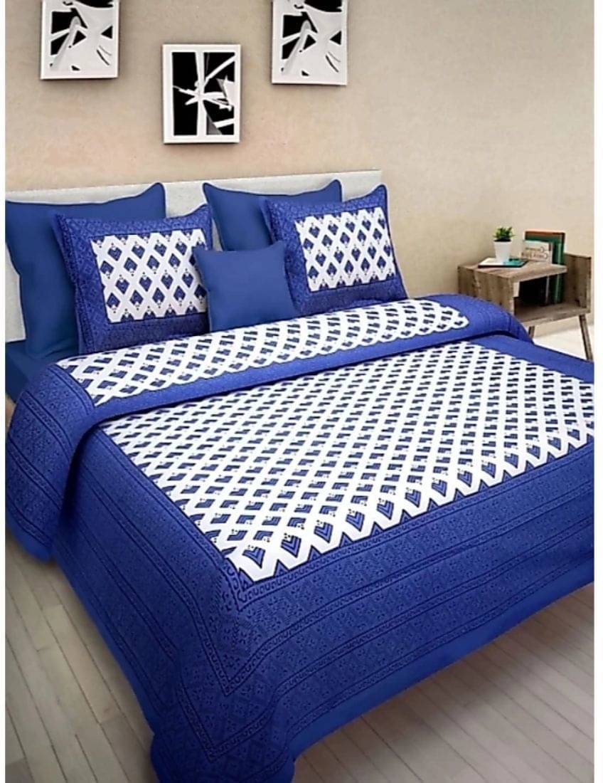     			Navkaar Creation Cotton 1 Double Bedsheet with 2 Pillow Covers ( Blue )
