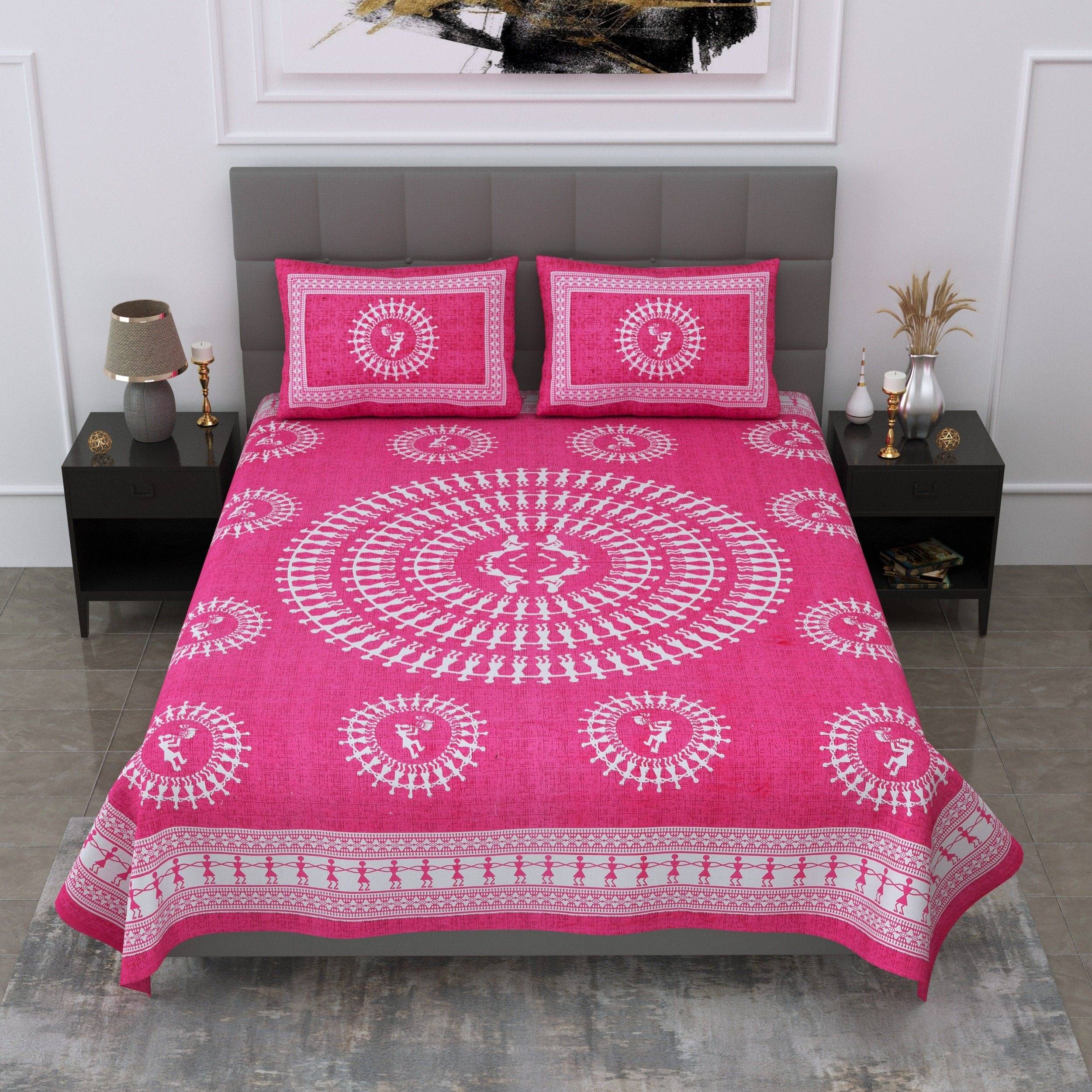     			Navkaar Creation Cotton 1 Double Bedsheet with 2 Pillow Covers ( Pink )