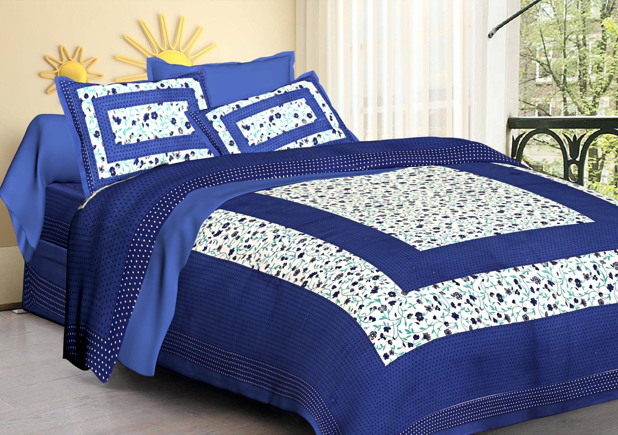     			Navkaar Creation Cotton 1 Double Bedsheet with 2 Pillow Covers ( Blue )