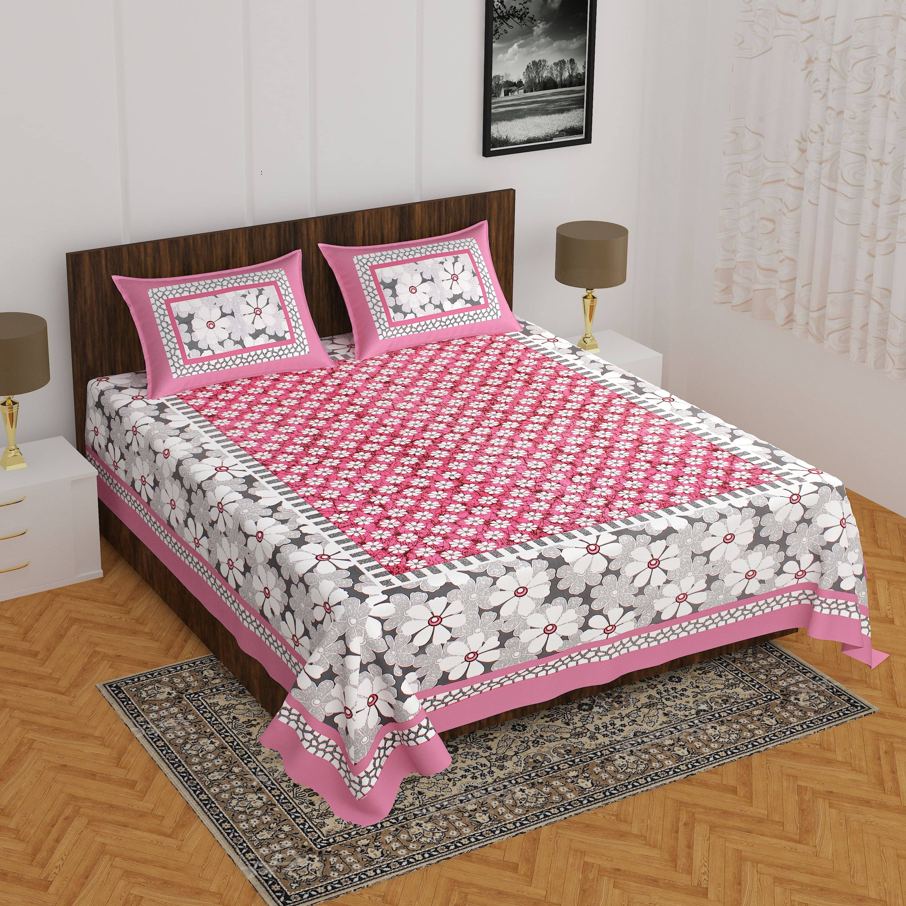 Navkaar Creation Cotton 1 Double Bedsheet with 2 Pillow Covers ( Pink ) Navkaar Creation Cotton 1 Double Bedsheet with 2 Pillow Covers ( Pink )