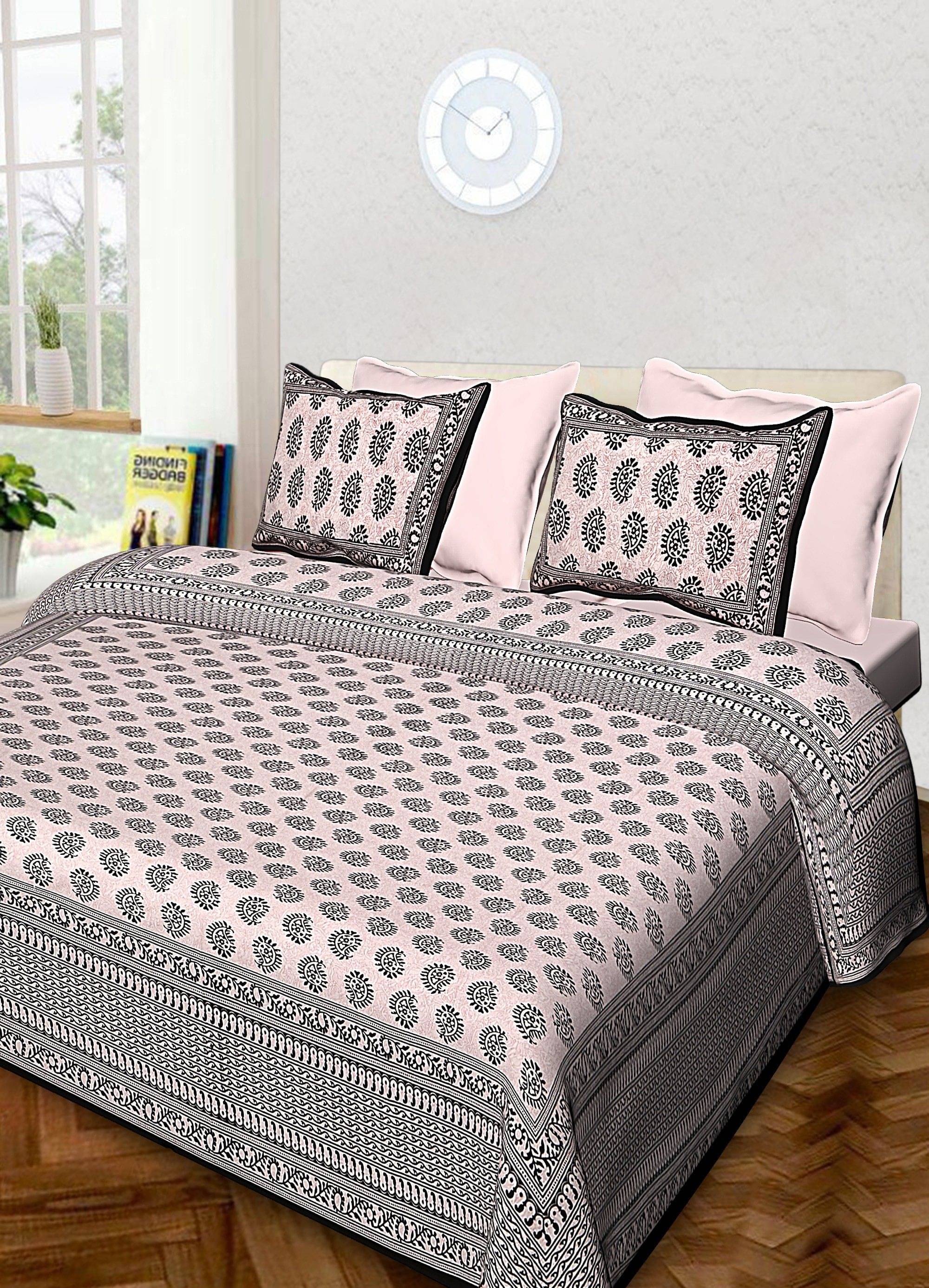     			Navkaar Creation Cotton 1 Double Bedsheet with 2 Pillow Covers ( Black )