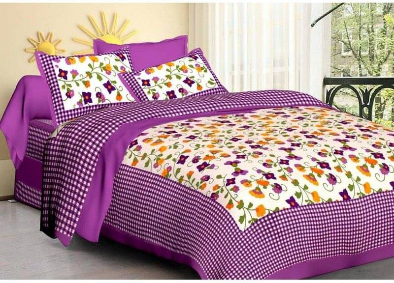     			Navkaar Creation Cotton 1 Double Bedsheet with 2 Pillow Covers ( Purple )