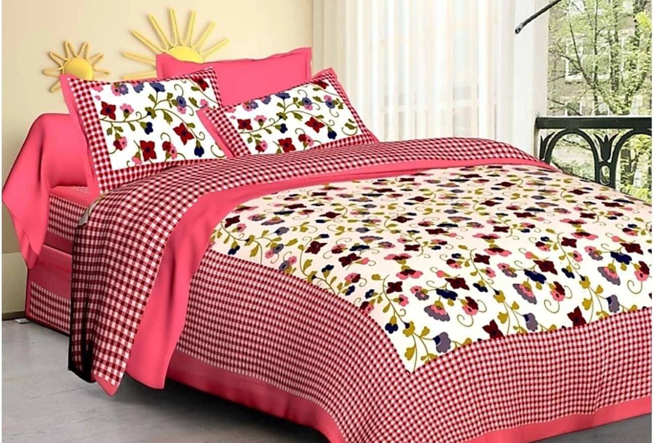 Navkaar Creation Cotton 1 Double Bedsheet with 2 Pillow Covers ( Pink )     			Navkaar Creation Cotton 1 Double Bedsheet with 2 Pillow Covers ( Pink )