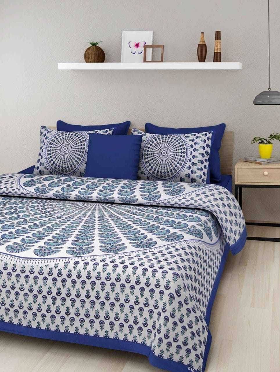 Navkaar Creation Cotton 1 Double Bedsheet with 2 Pillow Covers ( Blue ) Navkaar Creation Cotton 1 Double Bedsheet with 2 Pillow Covers ( Blue )