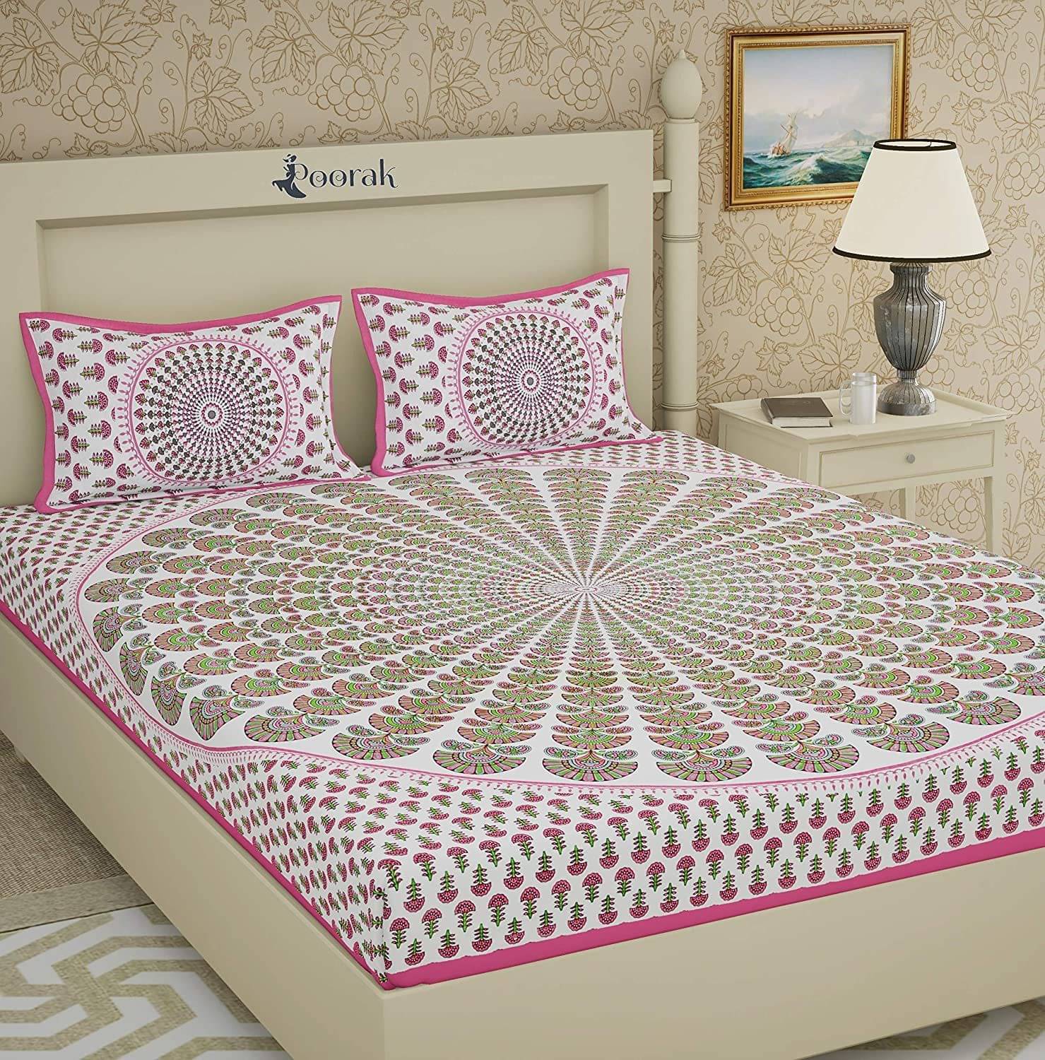     			Navkaar Creation Cotton 1 Double Bedsheet with 2 Pillow Covers ( Pink )