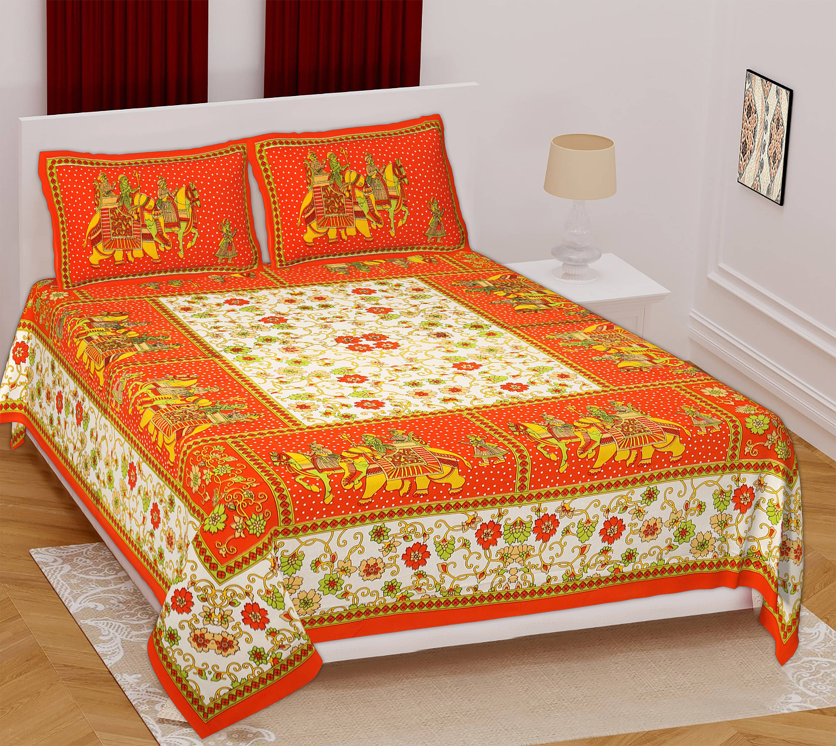     			Navkaar Creation Cotton 1 Double Bedsheet with 2 Pillow Covers ( Multicolor )