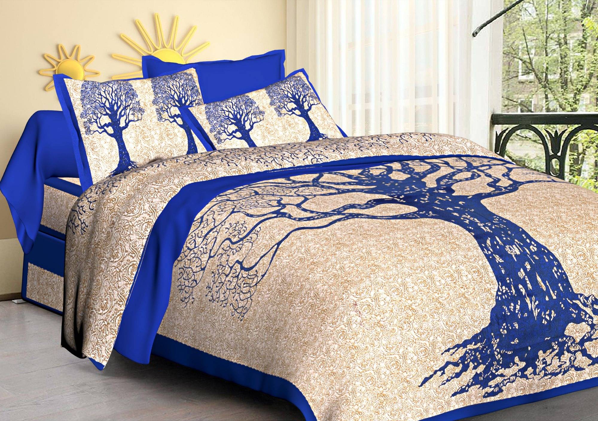     			Navkaar Creation Cotton 1 Double Bedsheet with 2 Pillow Covers ( Blue )