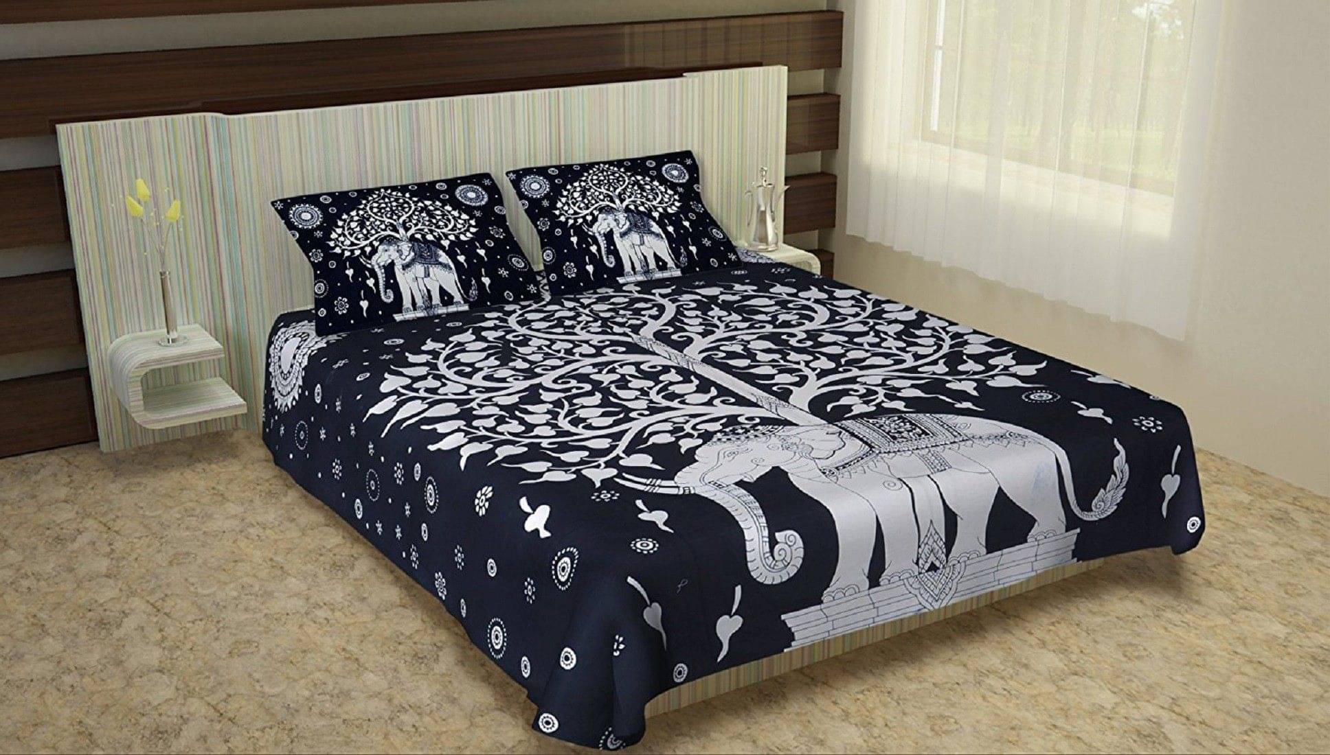 Navkaar Creation Cotton 1 Double Bedsheet with 2 Pillow Covers ( Black ) Navkaar Creation Cotton 1 Double Bedsheet with 2 Pillow Covers ( Black )