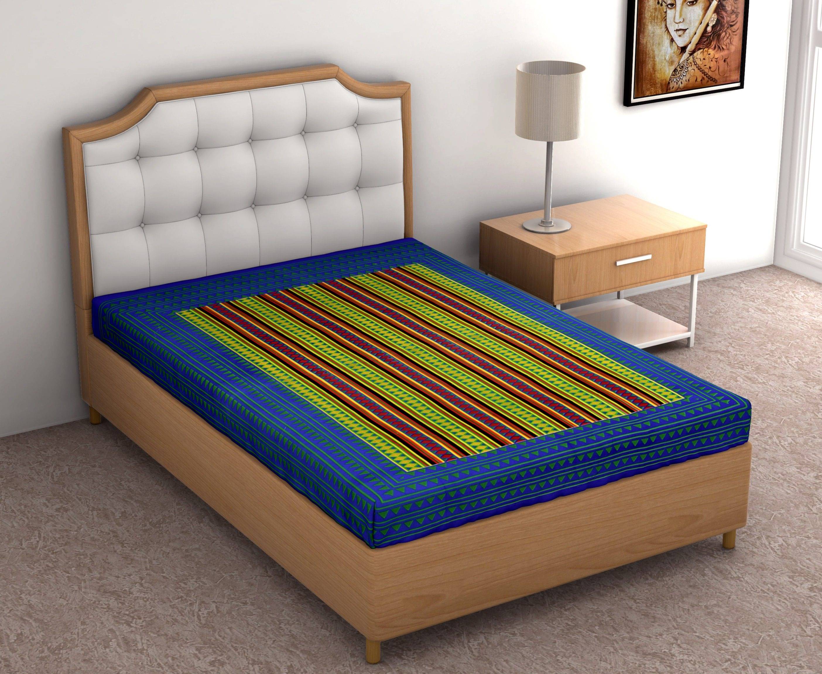     			Navkaar Creation Cotton 1 Single Bedsheet with 1 Pillow Cover ( Blue )