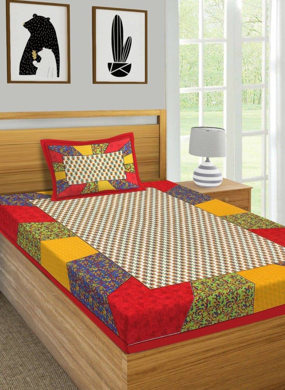 Navkaar Creation Cotton 1 Single Bedsheet with 1 Pillow Cover ( Multicolor )     			Navkaar Creation Cotton 1 Single Bedsheet with 1 Pillow Cover ( Multicolor )