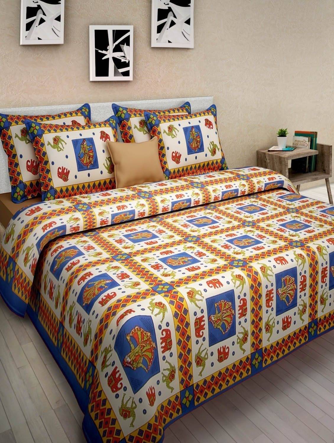     			Navkaar Creation Cotton 1 Single Bedsheet with 1 Pillow Cover ( Blue )