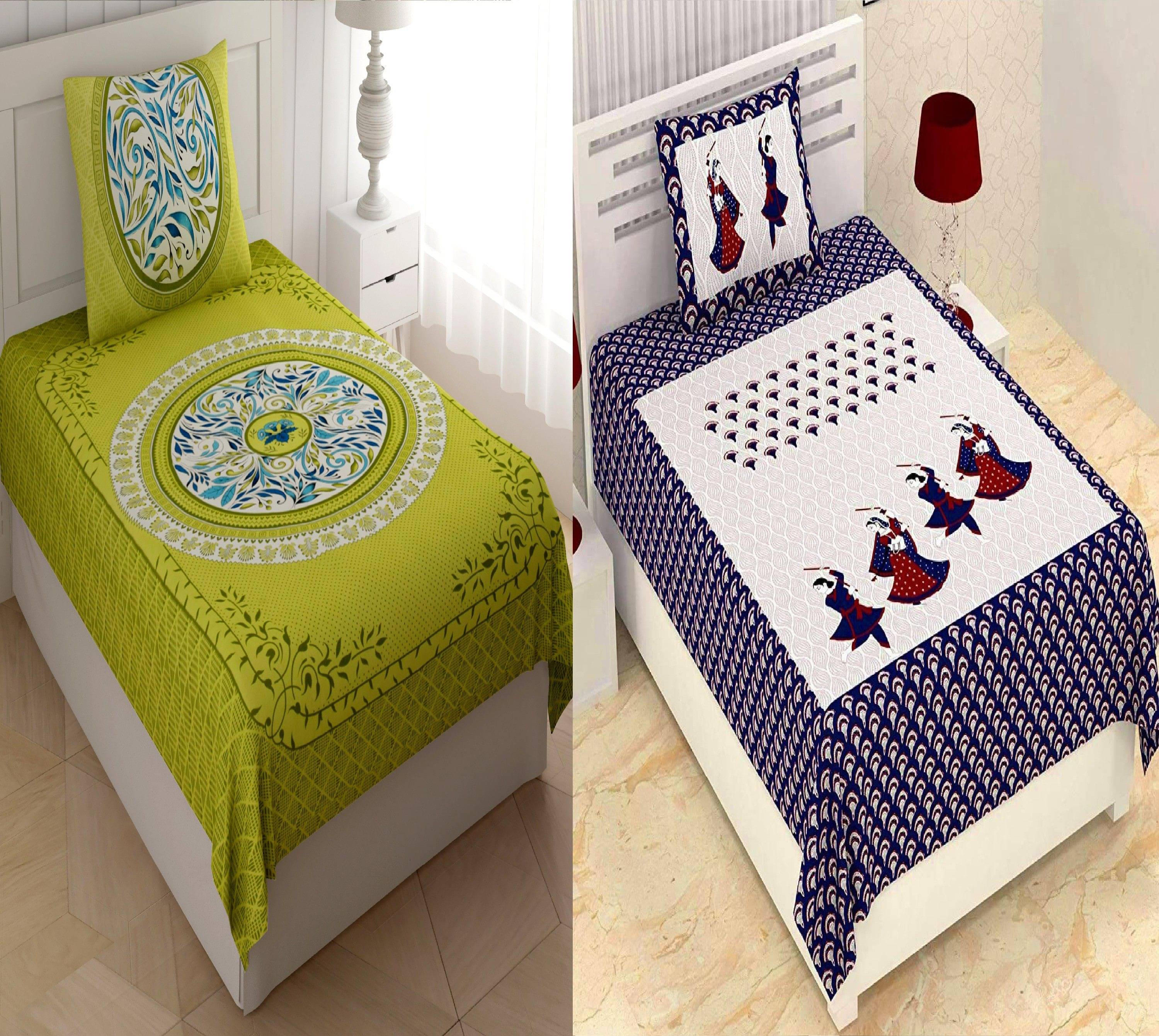     			Navkaar Creation Cotton 1 Single Bedsheet with 1 Pillow Cover ( Multicolor )