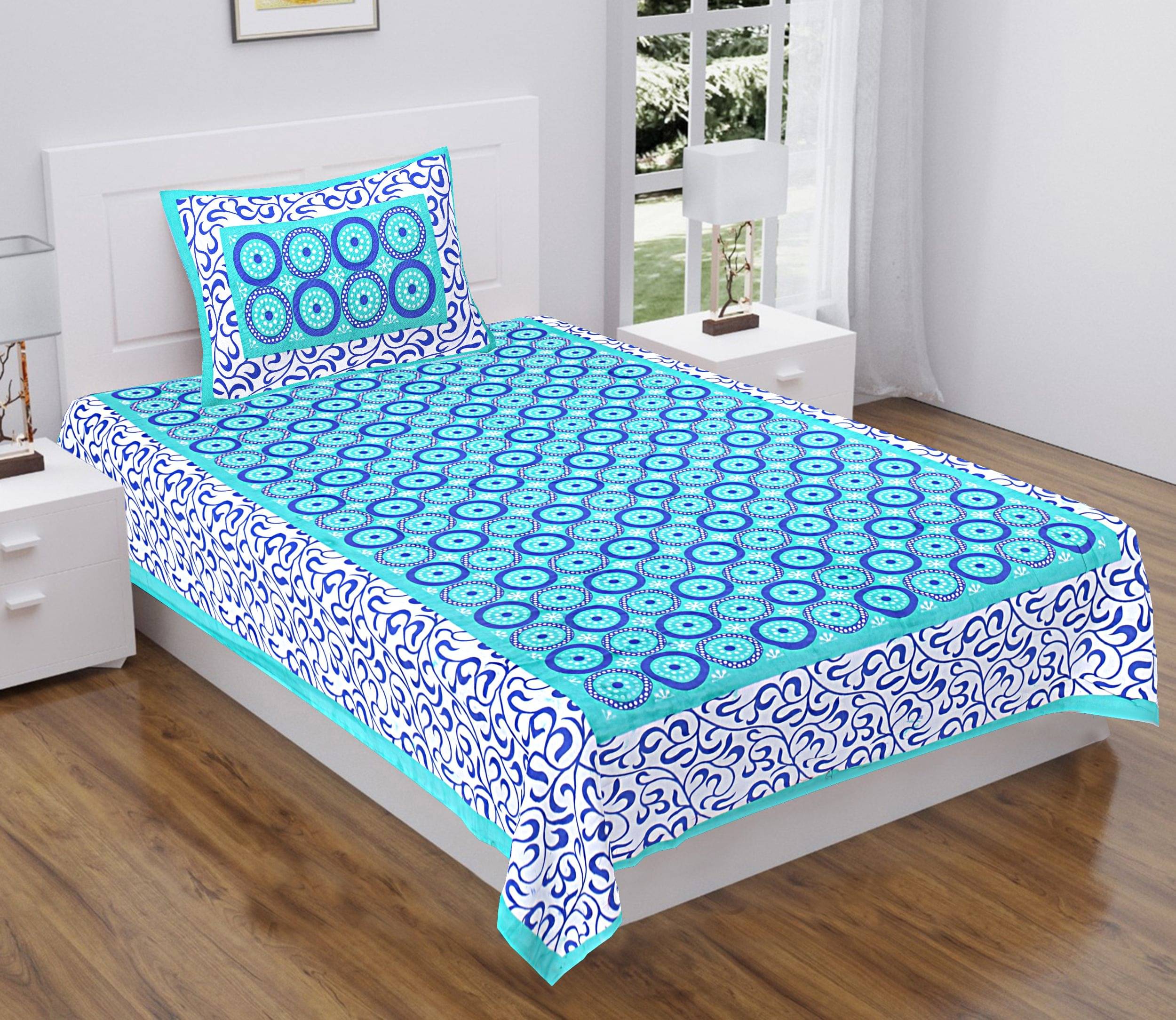 Navkaar Creation Cotton 1 Single Bedsheet with 1 Pillow Cover ( Blue )     			Navkaar Creation Cotton 1 Single Bedsheet with 1 Pillow Cover ( Blue )