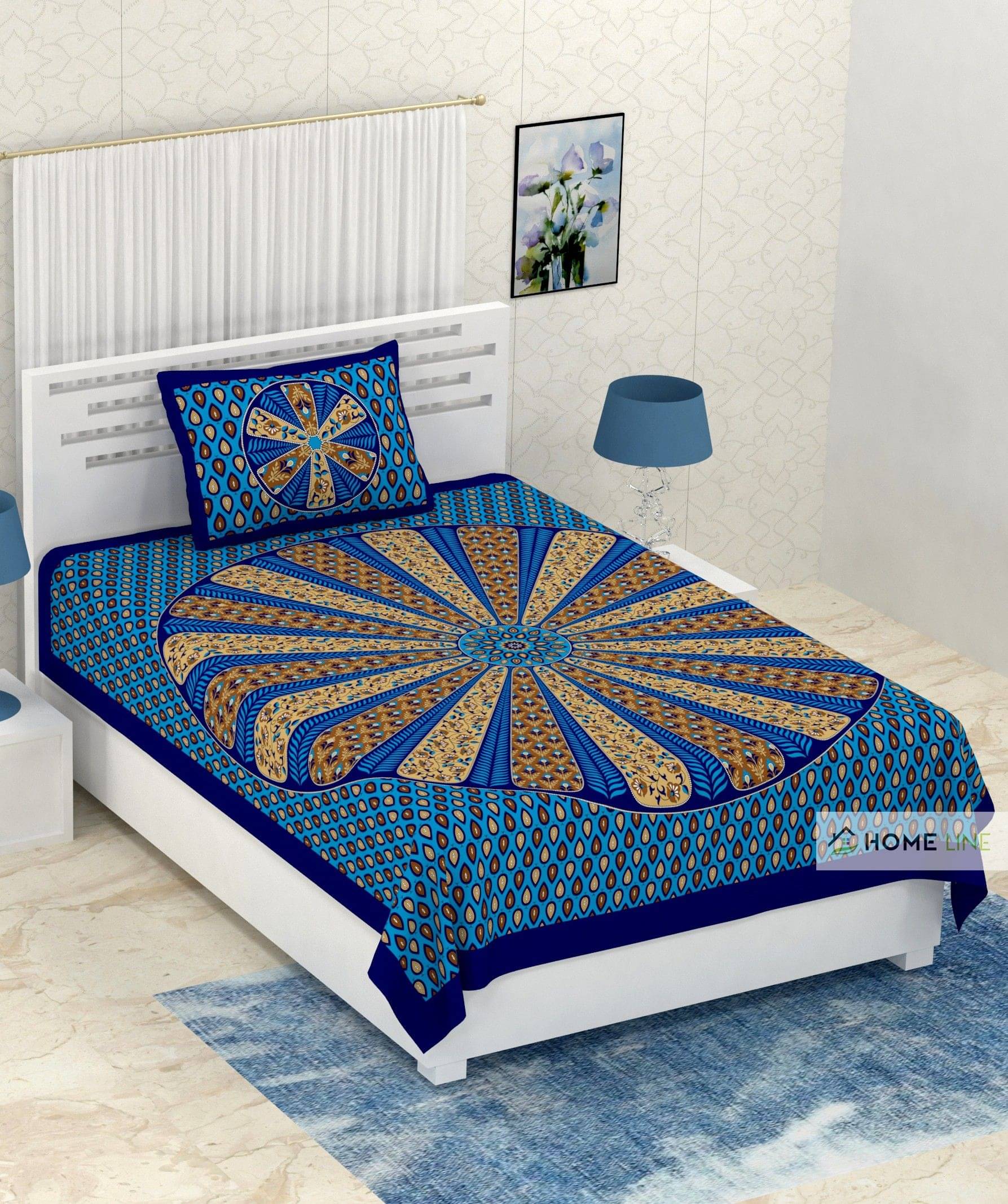     			Navkaar Creation Cotton 1 Single Bedsheet with 1 Pillow Cover ( Blue )