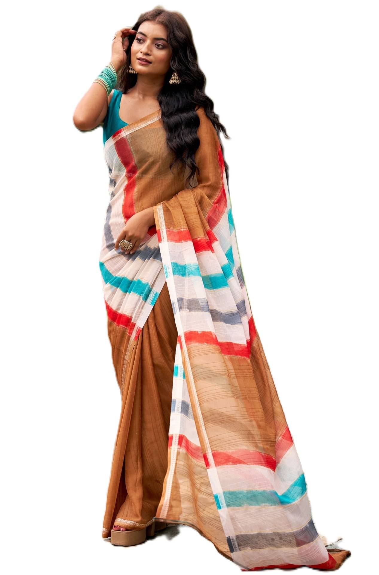     			PANZORA Chiffon Solid Regular Saree Without Blouse Piece ( Brown )