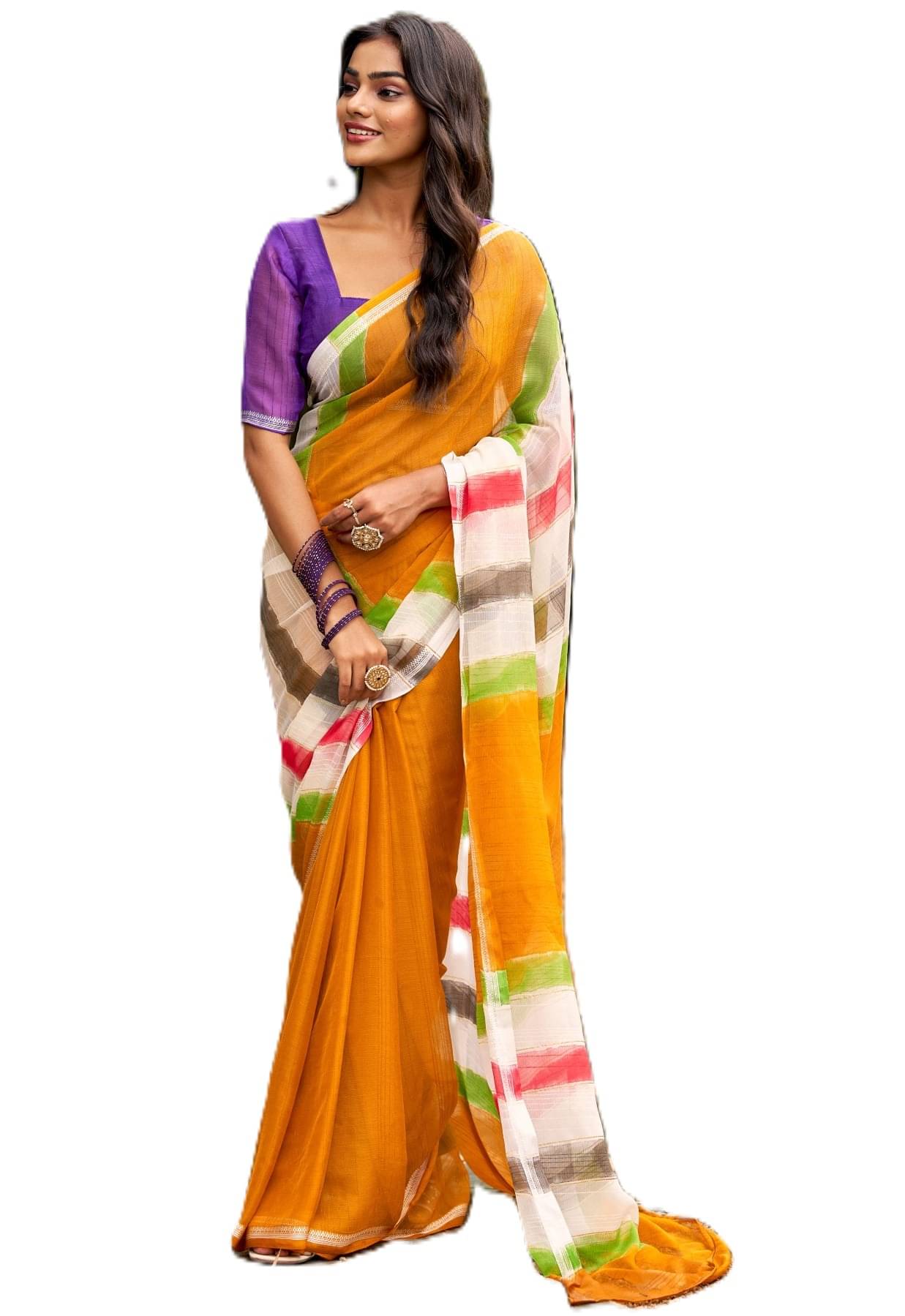 PANZORA Chiffon Solid Regular Saree Without Blouse Piece ( Mustard ) PANZORA Chiffon Solid Regular Saree Without Blouse Piece ( Mustard )