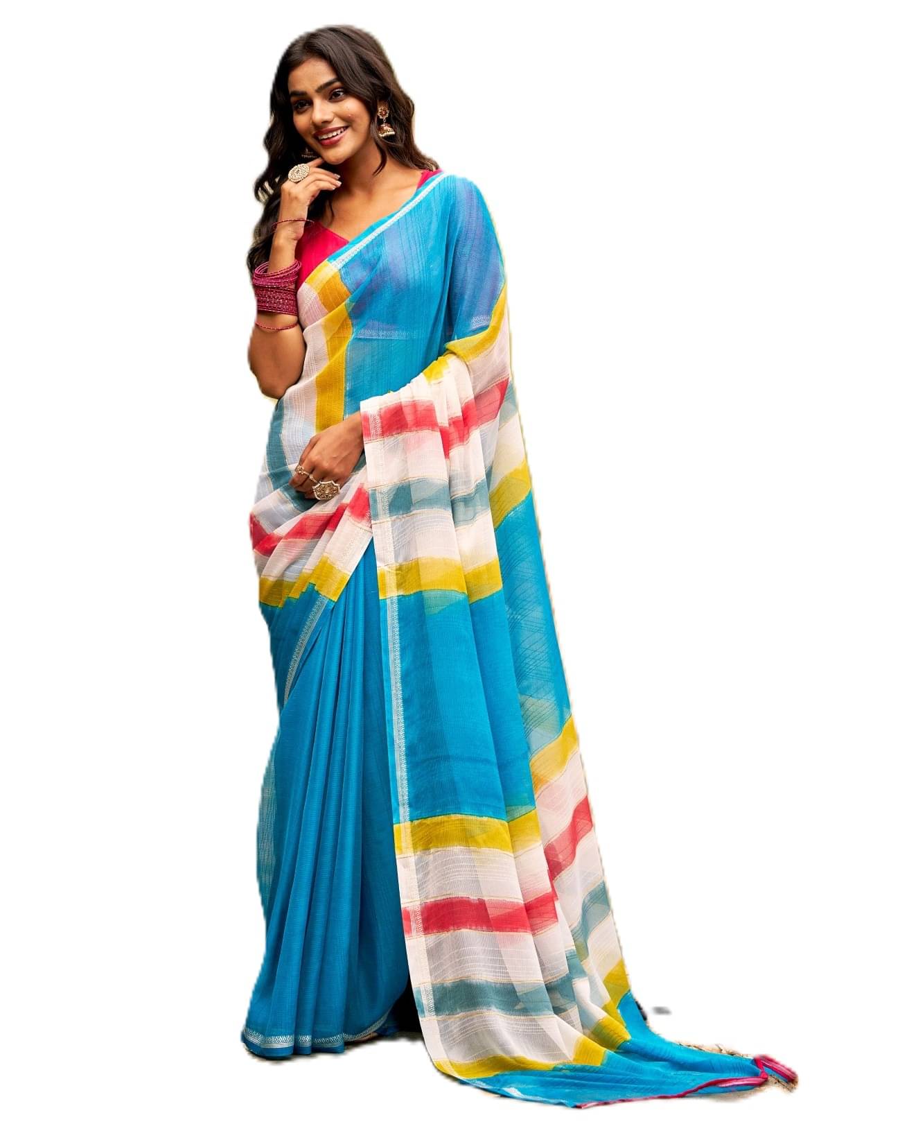     			PANZORA Chiffon Solid Regular Saree Without Blouse Piece ( Blue )