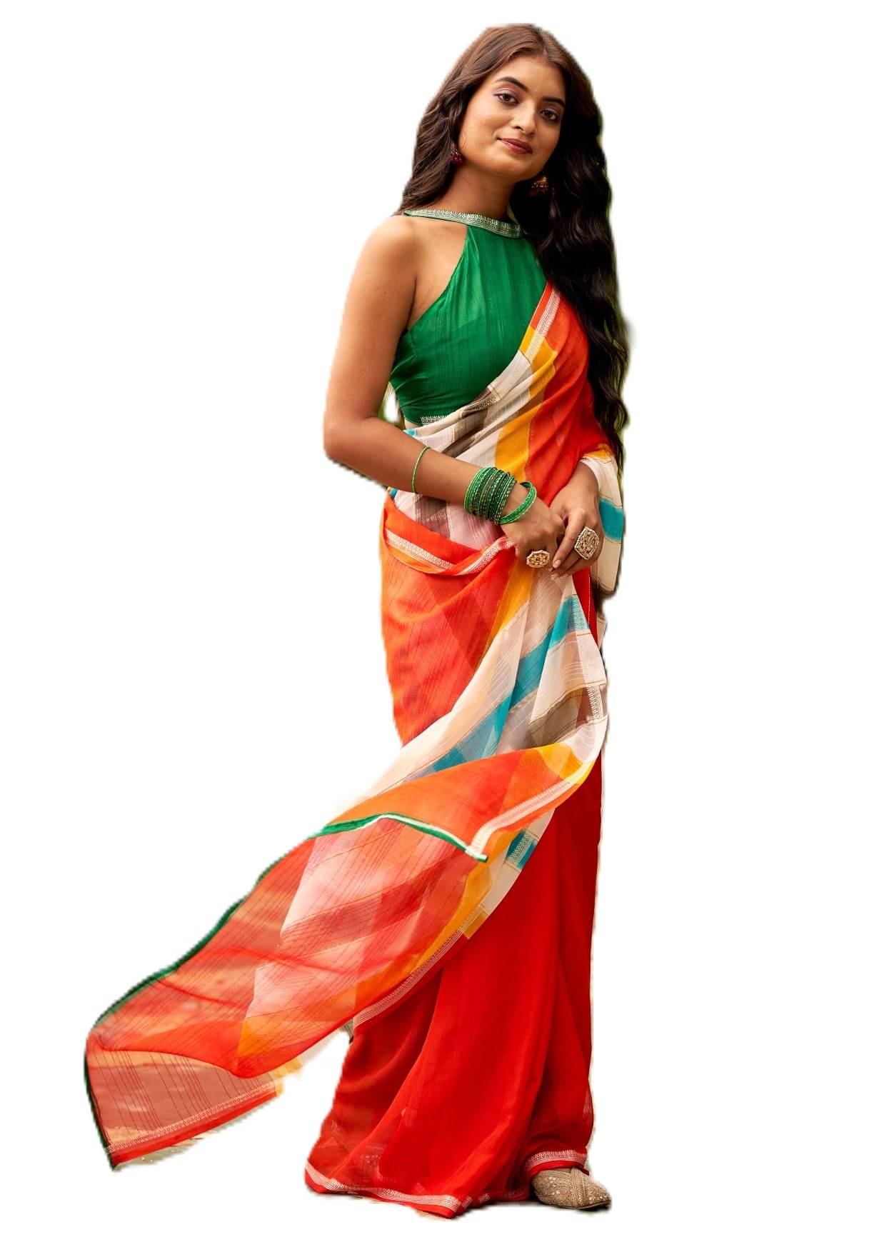     			PANZORA Chiffon Solid Regular Saree Without Blouse Piece ( Orange )