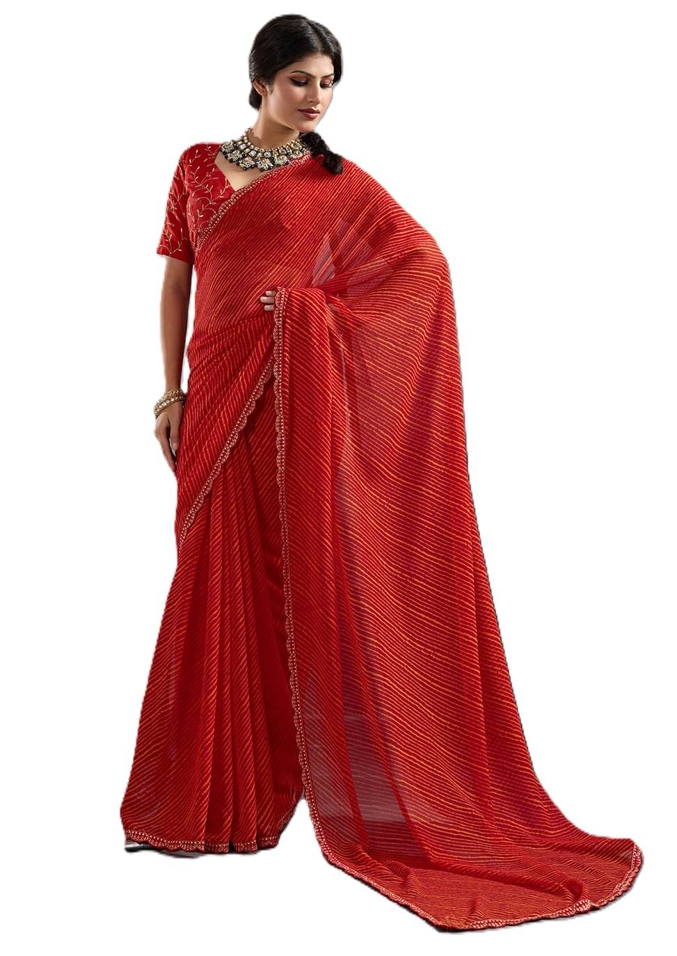     			PANZORA Georgette Solid Regular Saree Without Blouse Piece ( Red )
