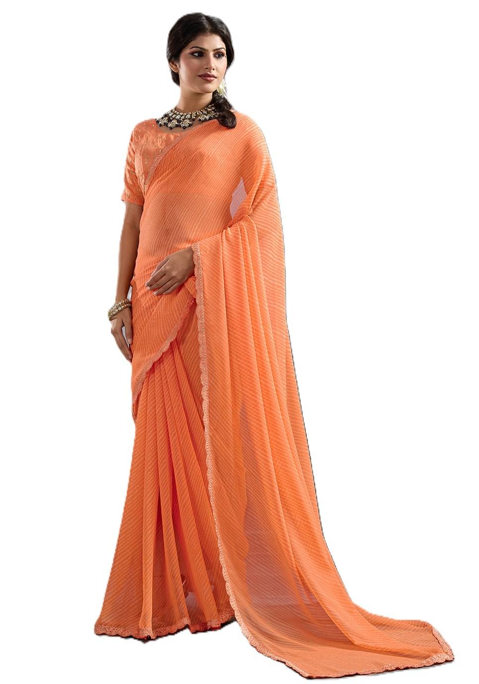     			PANZORA Georgette Solid Regular Saree Without Blouse Piece ( Peach )