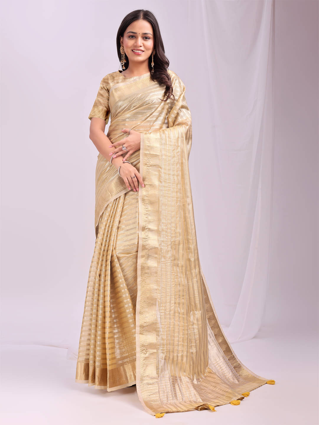     			PANZORA Organza Solid Regular Saree Without Blouse Piece ( Mustard )