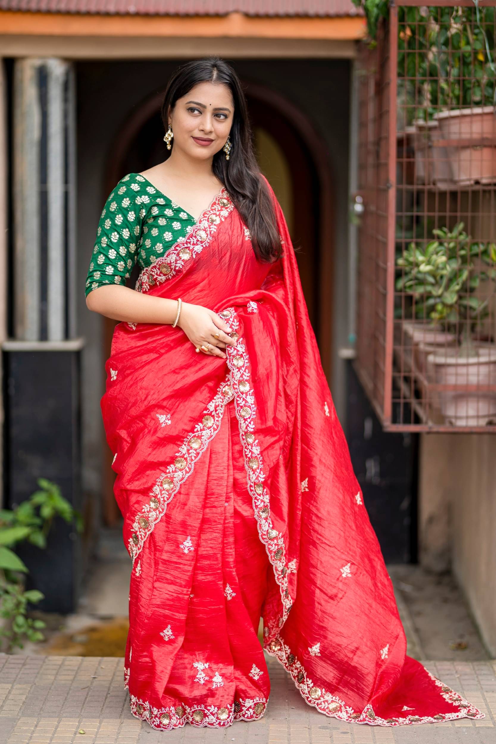     			PANZORA Silk Embroidered Regular Saree Without Blouse Piece ( Red )