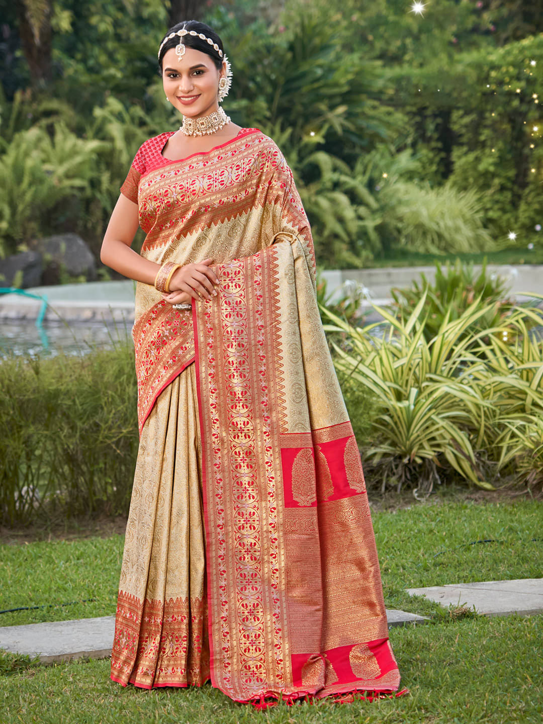     			PANZORA Silk Solid Regular Saree Without Blouse Piece ( Cream )
