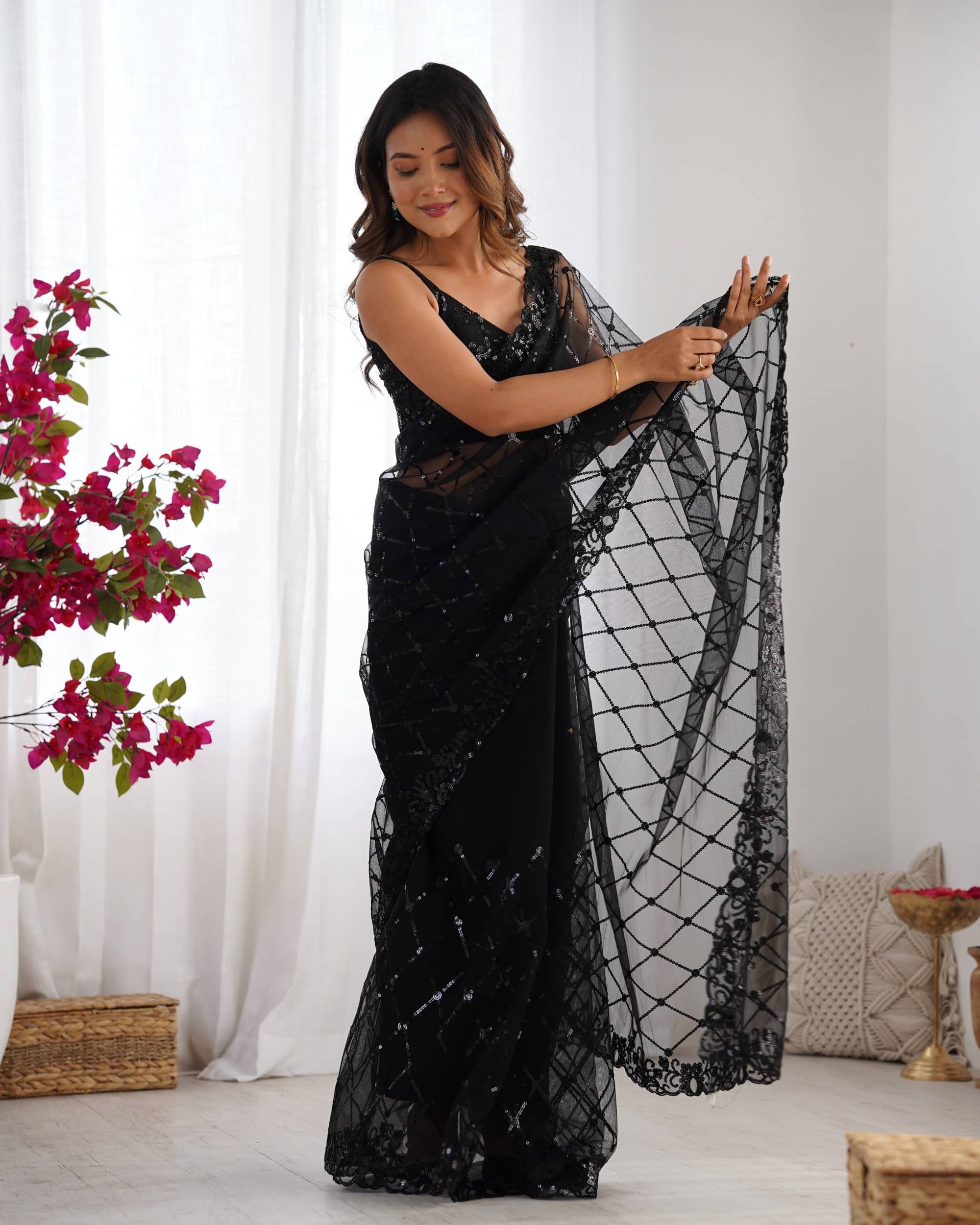PANZORA Silk Solid Regular Saree Without Blouse Piece ( Black ) PANZORA Silk Solid Regular Saree Without Blouse Piece ( Black )
