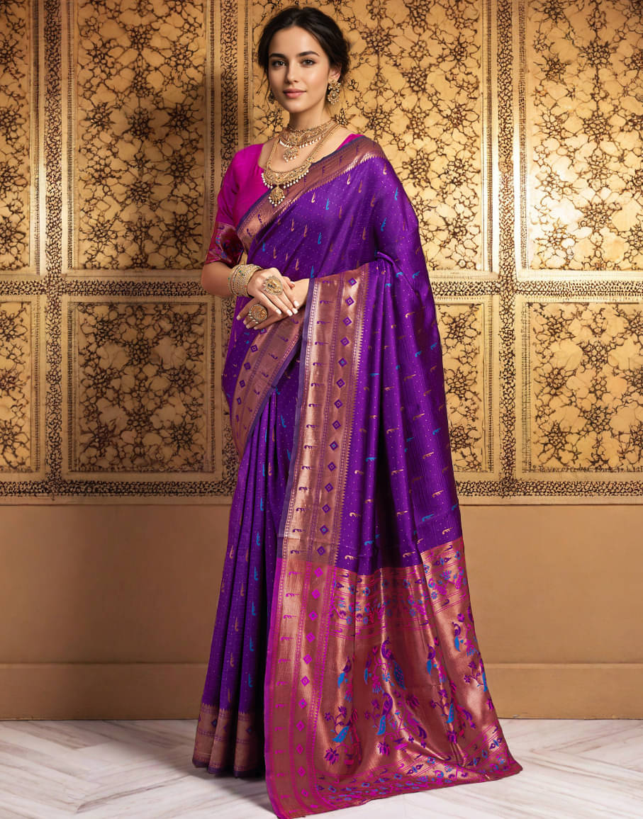     			PANZORA Silk Solid Regular Saree Without Blouse Piece ( Purple )