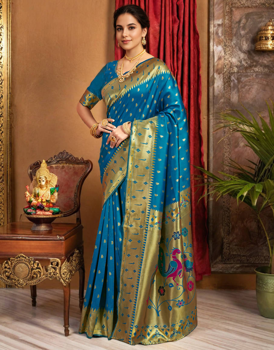     			PANZORA Silk Solid Regular Saree Without Blouse Piece ( Blue )