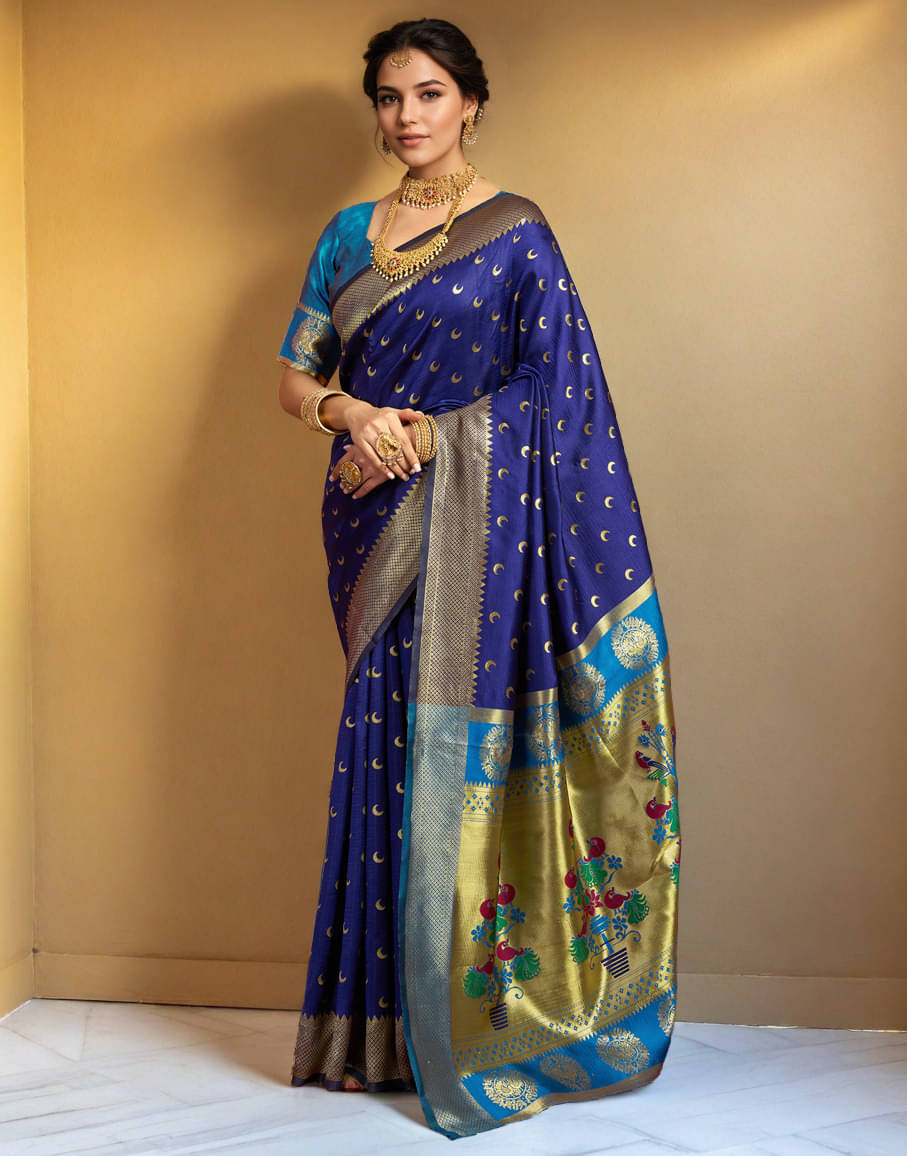     			PANZORA Silk Solid Regular Saree Without Blouse Piece ( Navy Blue )