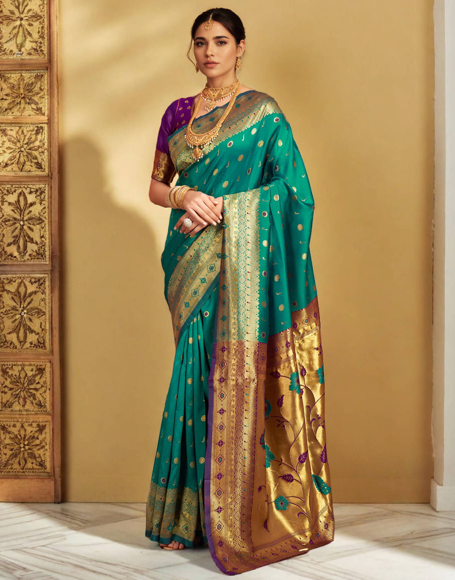     			PANZORA Silk Solid Regular Saree Without Blouse Piece ( Sea Green )