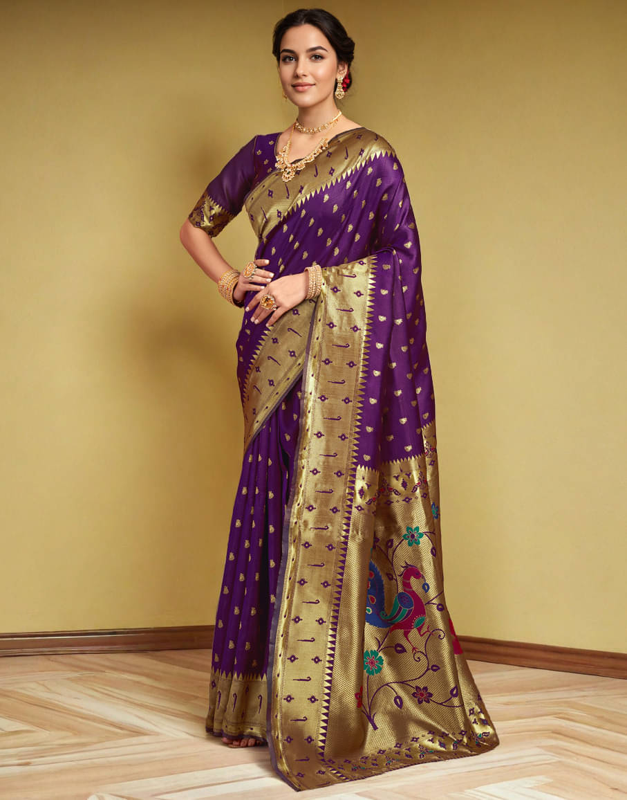     			PANZORA Silk Solid Regular Saree Without Blouse Piece ( Purple )
