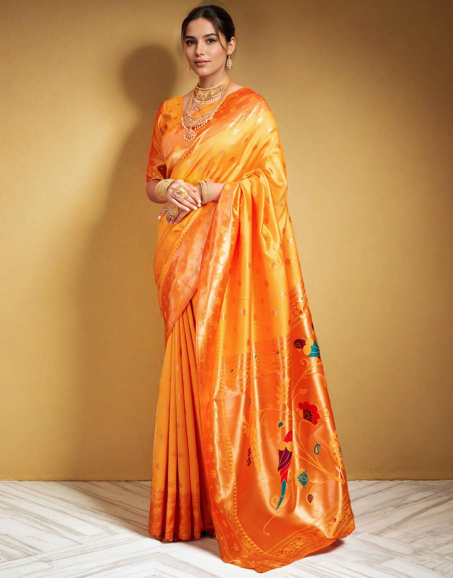     			PANZORA Silk Solid Regular Saree Without Blouse Piece ( Orange )