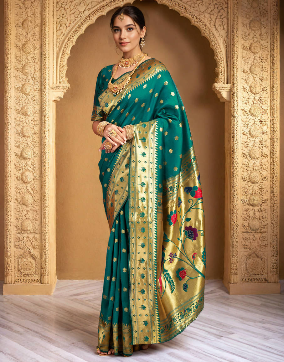     			PANZORA Silk Solid Regular Saree Without Blouse Piece ( Teal )