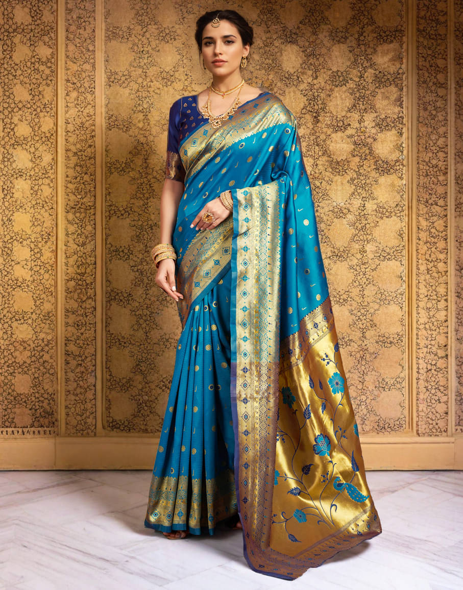     			PANZORA Silk Solid Regular Saree Without Blouse Piece ( Blue )