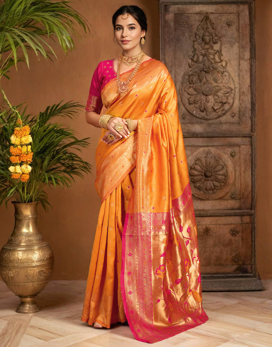     			PANZORA Silk Solid Regular Saree Without Blouse Piece ( Orange )