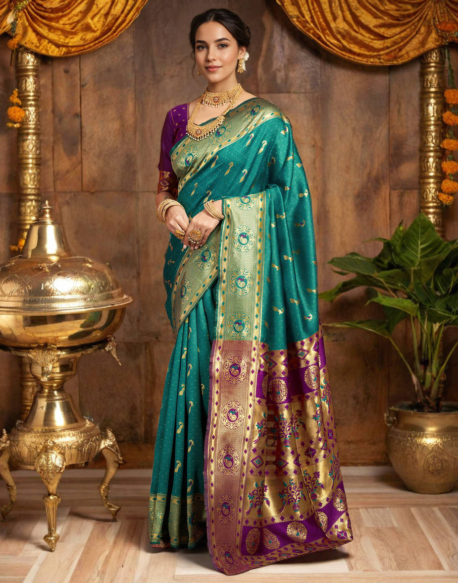     			PANZORA Silk Solid Regular Saree Without Blouse Piece ( Sea Green )