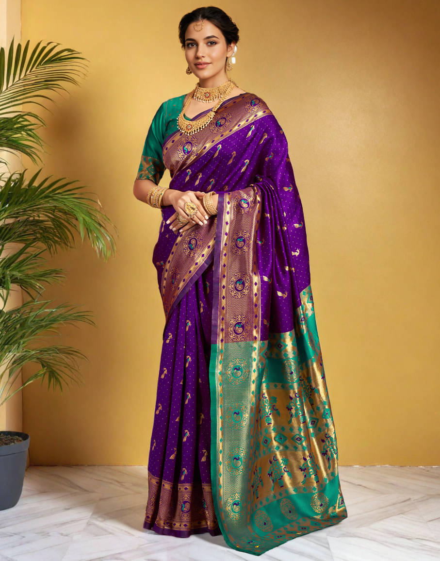     			PANZORA Silk Solid Regular Saree Without Blouse Piece ( Purple )