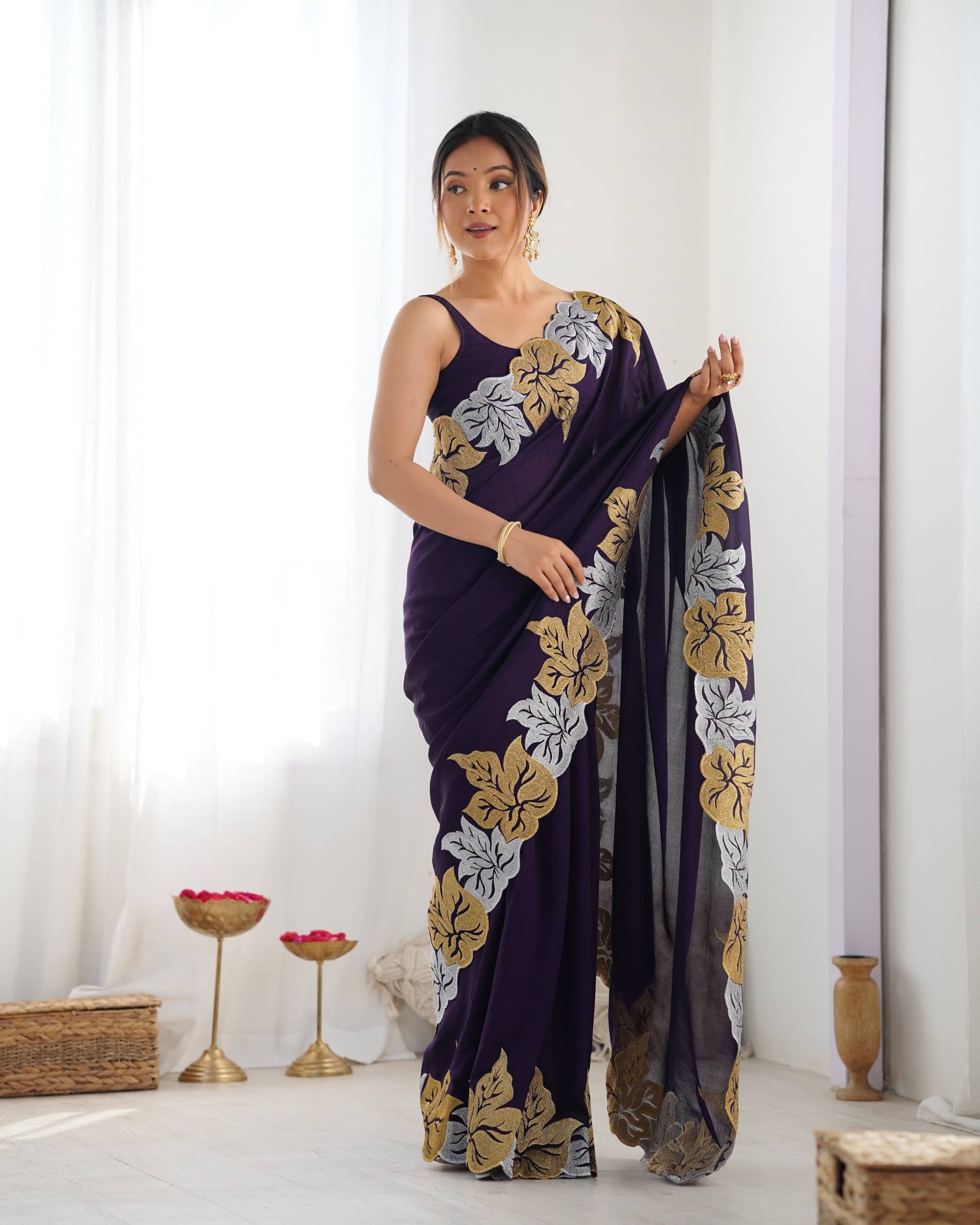 PANZORA Silk Solid Regular Saree Without Blouse Piece ( Purple ) PANZORA Silk Solid Regular Saree Without Blouse Piece ( Purple )