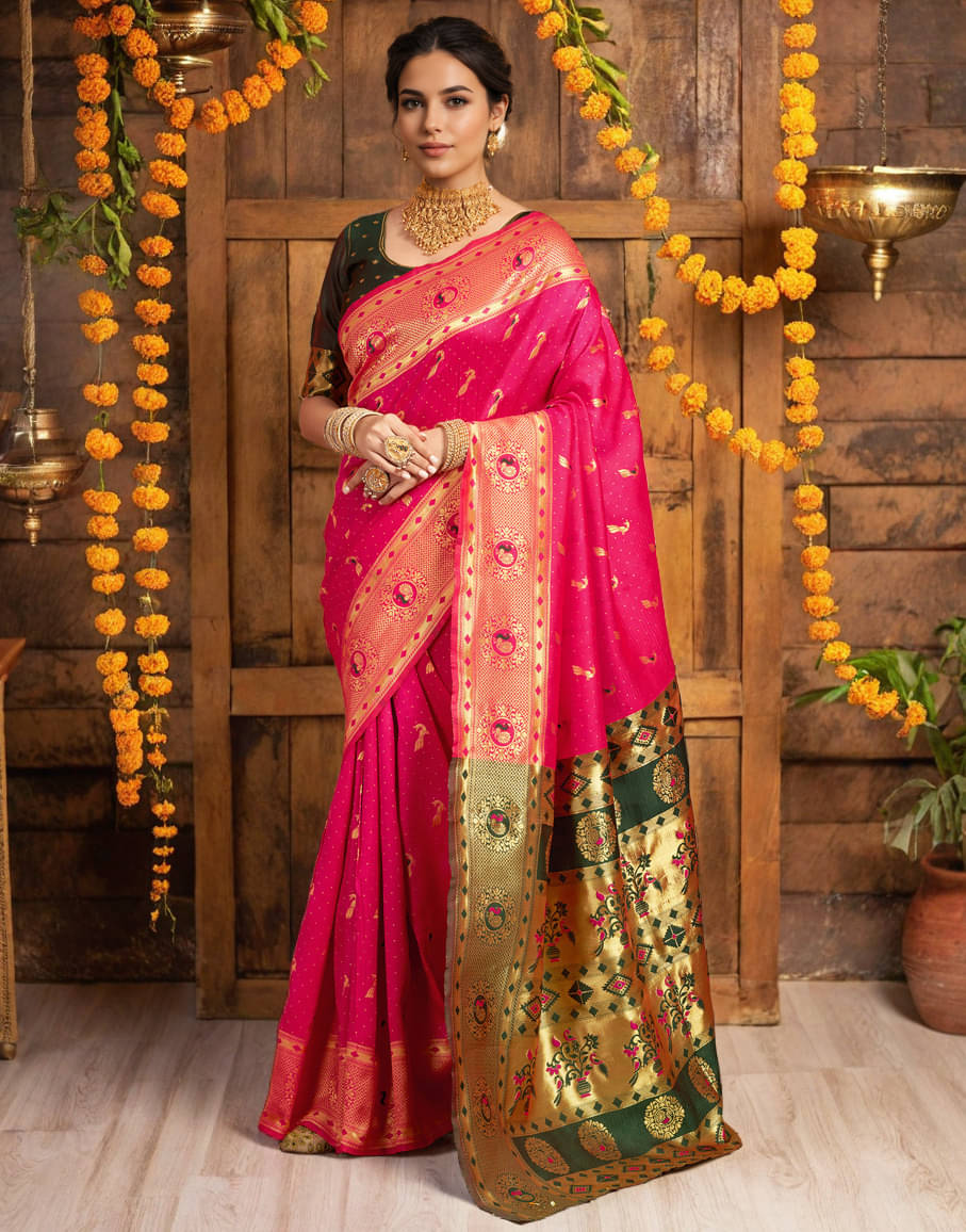     			PANZORA Silk Solid Regular Saree Without Blouse Piece ( Pink )