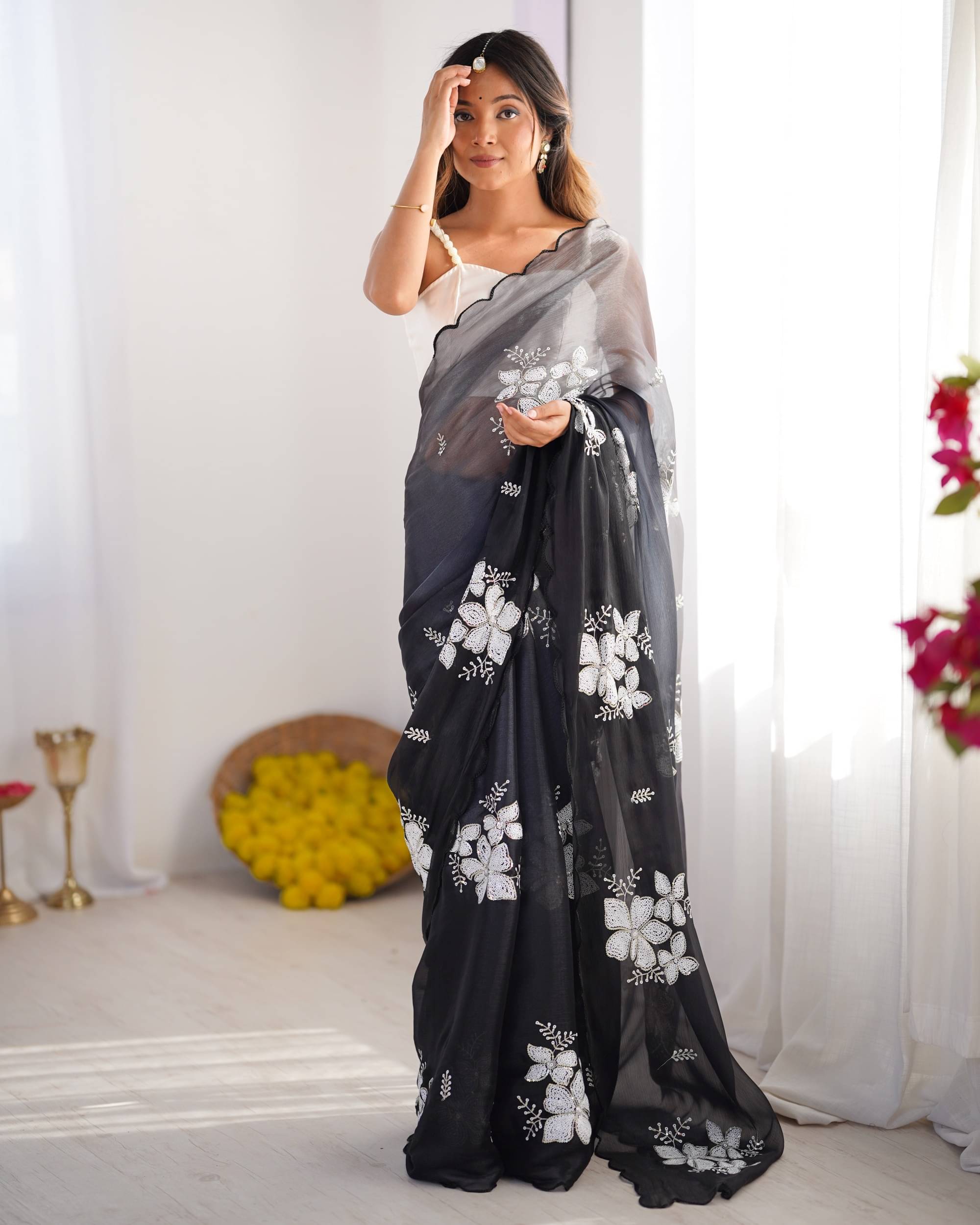     			PANZORA Silk Solid Regular Saree Without Blouse Piece ( Black )