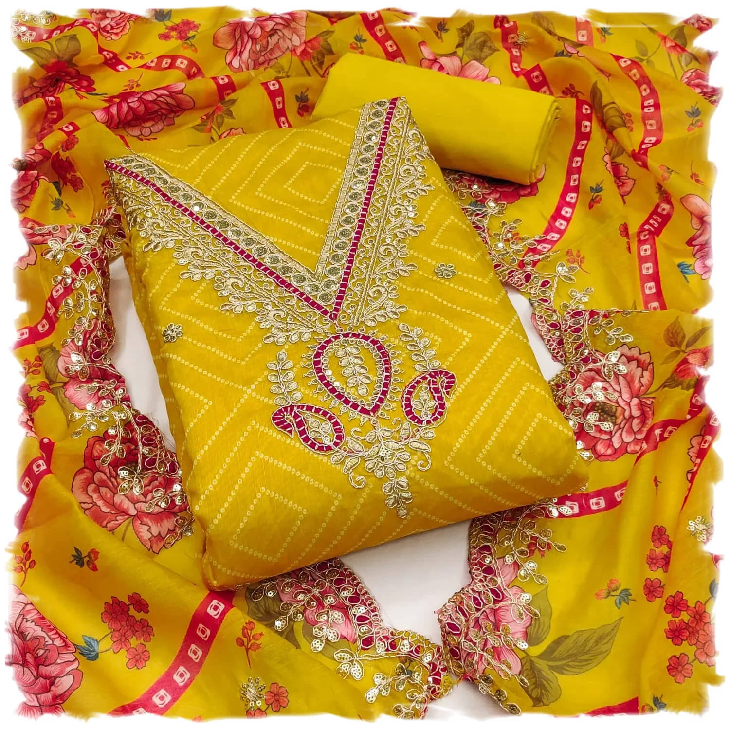     			Panbai sarees Women Chanderi Unstitched Dress Material ( Yellow )