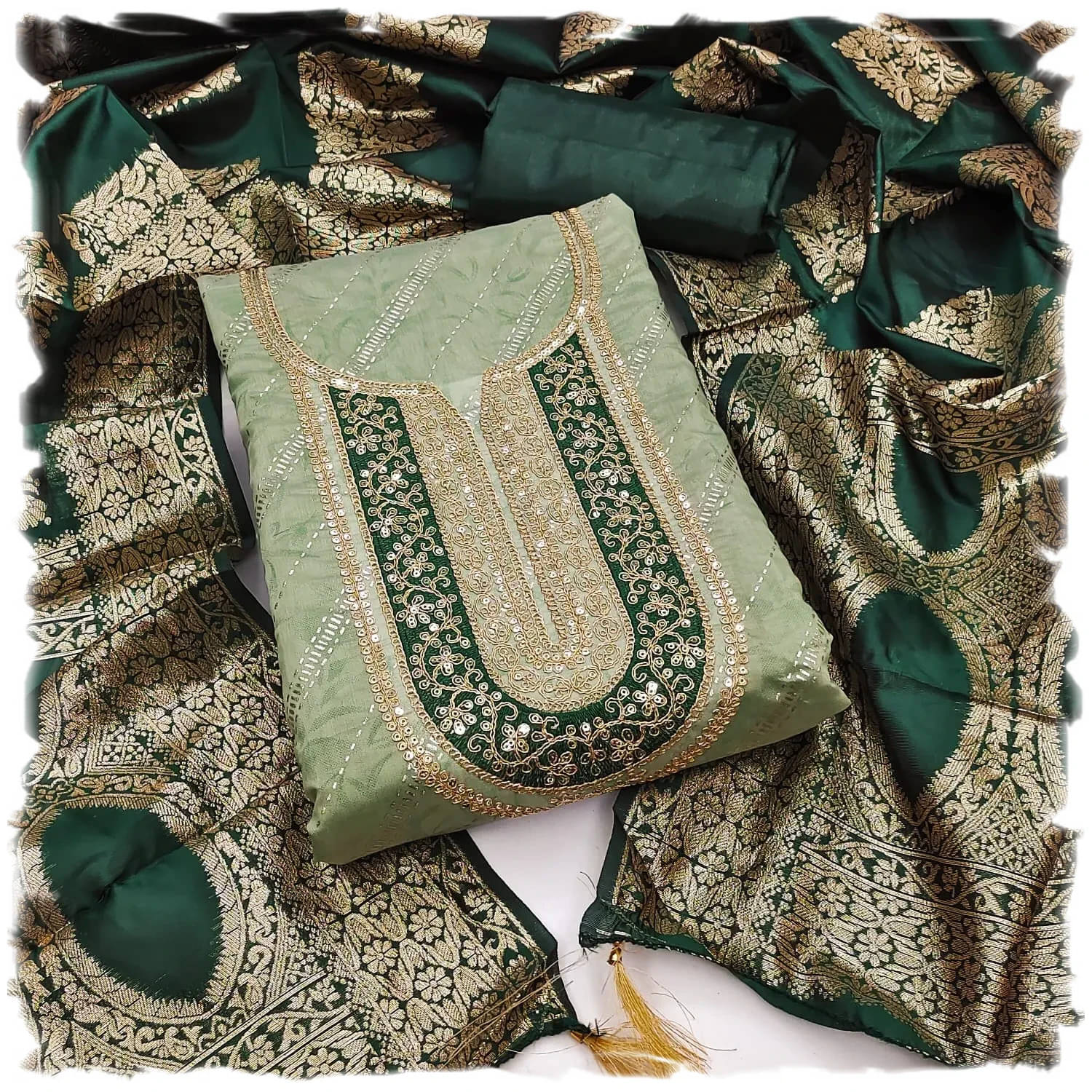 Panbai sarees Women Chanderi Unstitched Dress Material ( Green ) Panbai sarees Women Chanderi Unstitched Dress Material ( Green )