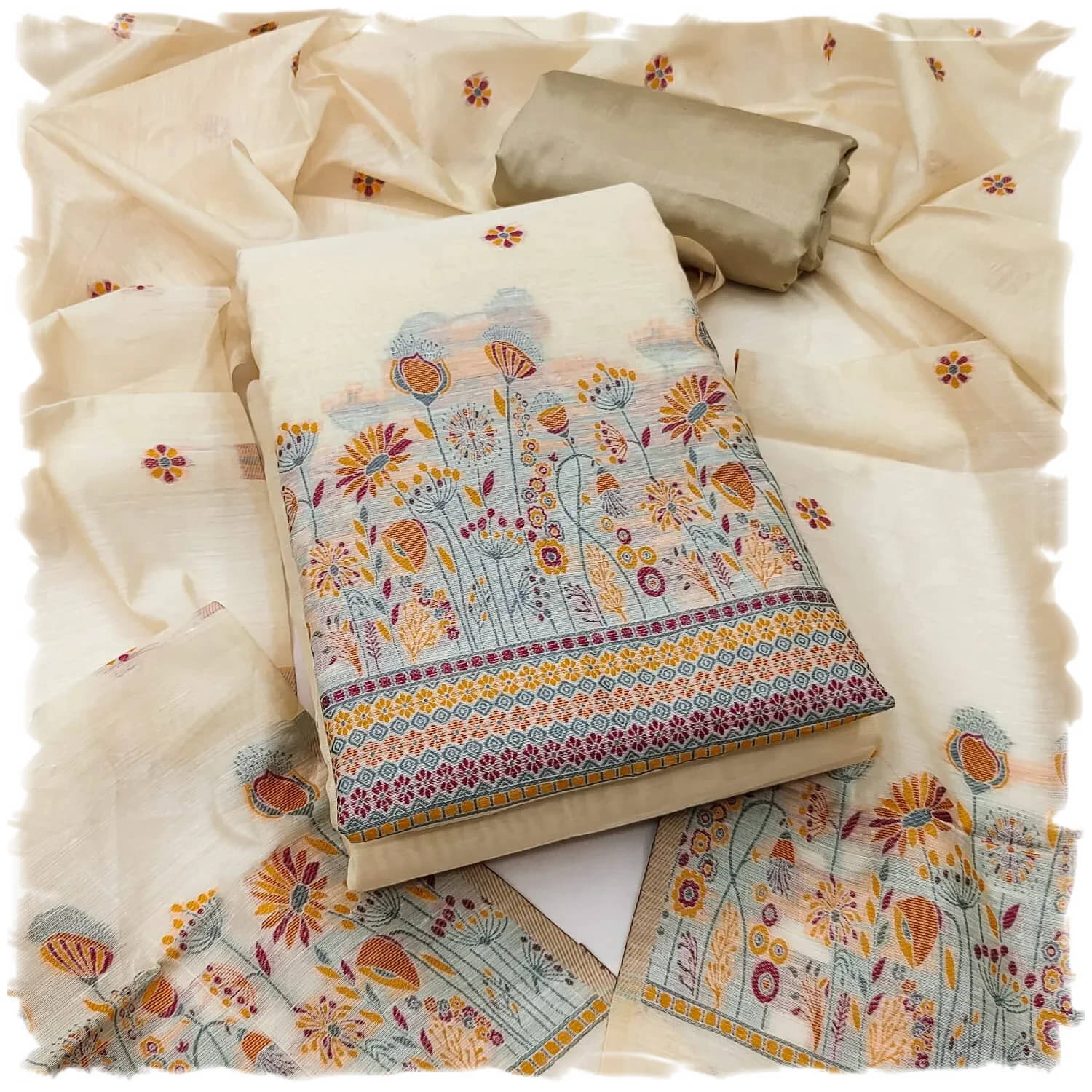     			Panbai sarees Women Chanderi Unstitched Dress Material ( Mustard )