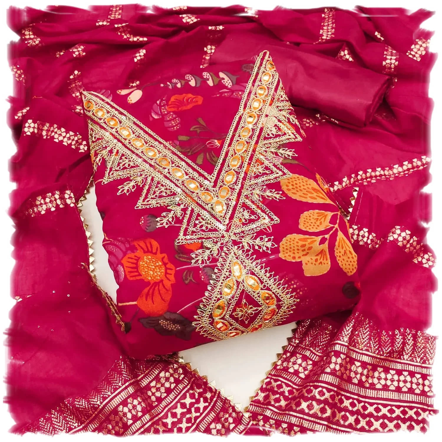     			Panbai sarees Women Chanderi Unstitched Dress Material ( Pink )