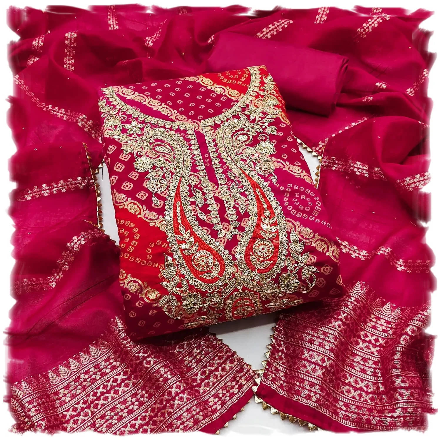 Panbai sarees Women Chanderi Unstitched Dress Material ( Pink ) Panbai sarees Women Chanderi Unstitched Dress Material ( Pink )