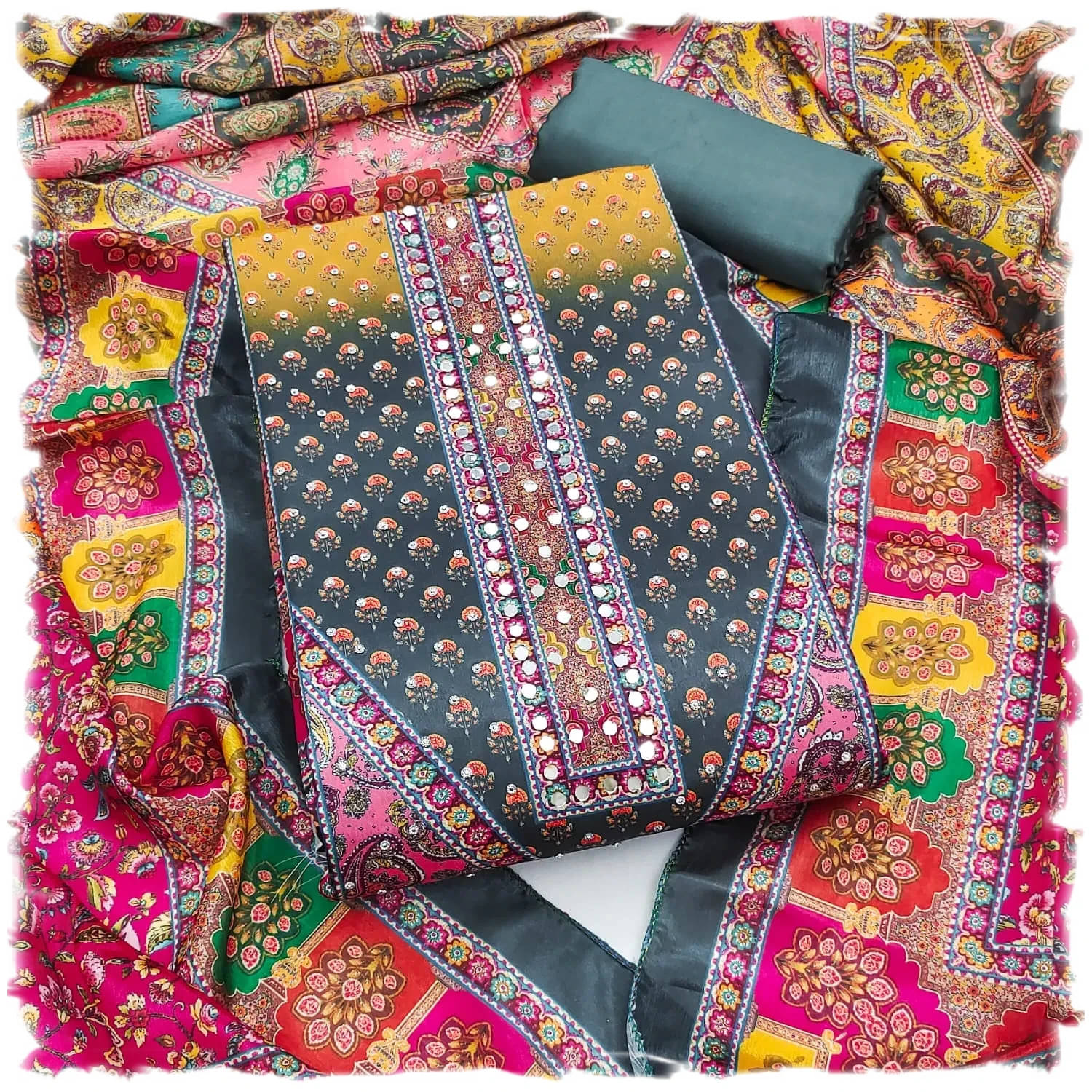     			Panbai sarees Women Crepe Unstitched Dress Material ( Grey )