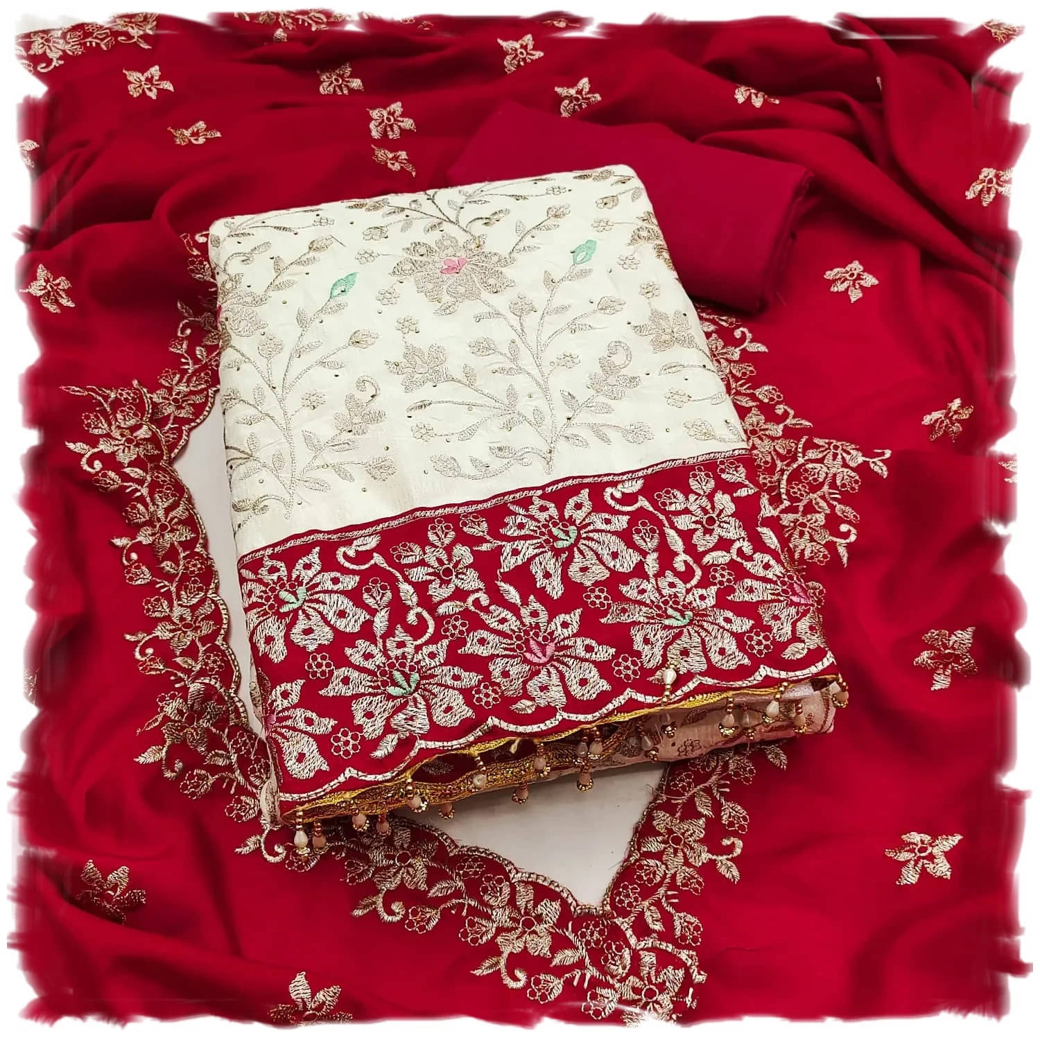     			Panbai sarees Women Silk Unstitched Dress Material ( Red )