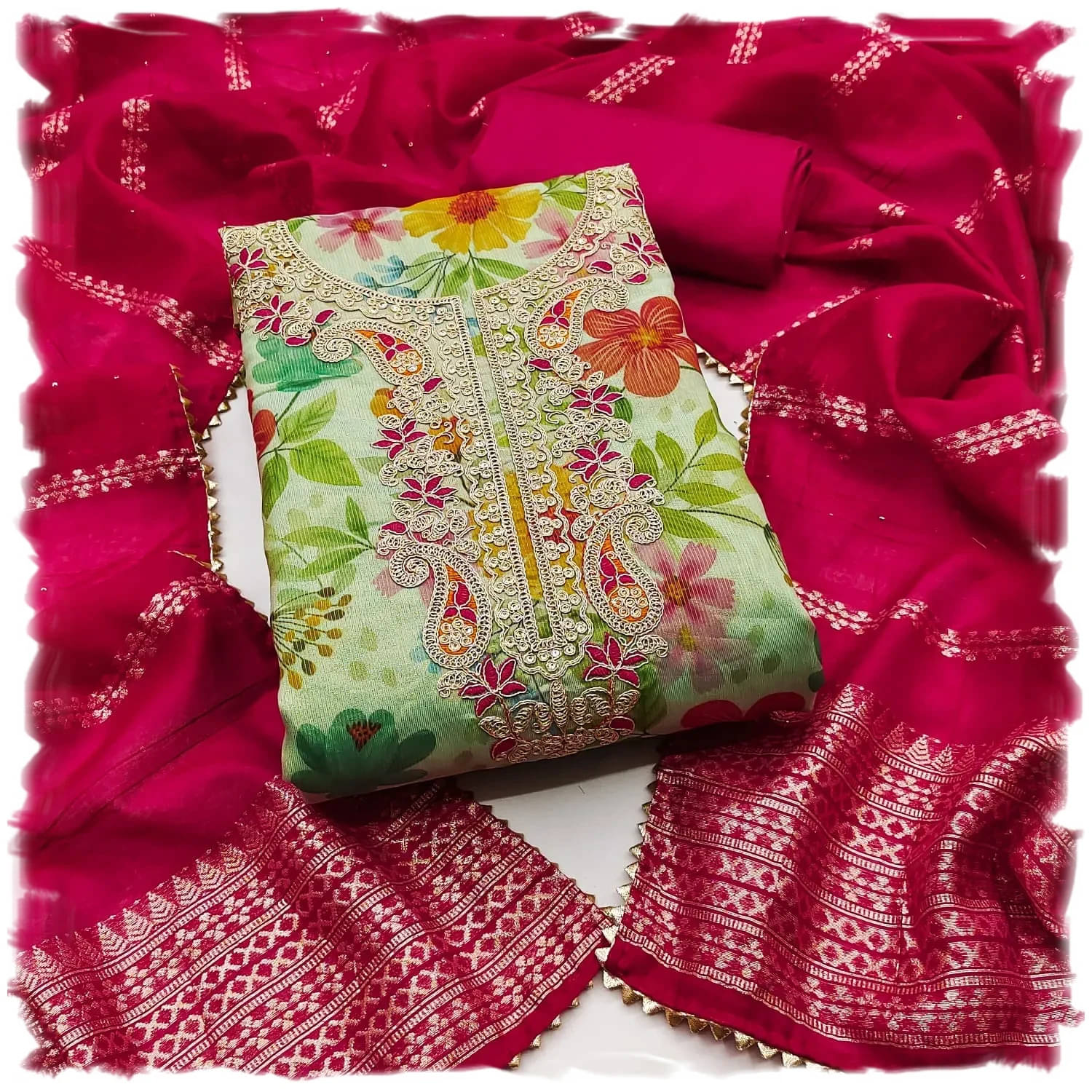     			Panbai sarees Women Silk Unstitched Dress Material ( Green )